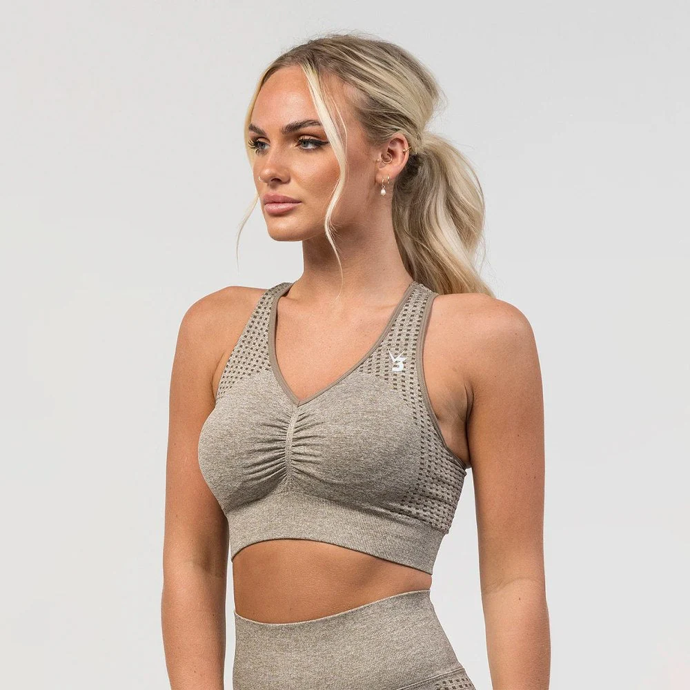 V3 Apparel Empower Seamless Scrunch Sports Bra – Beige Marl - Image 4